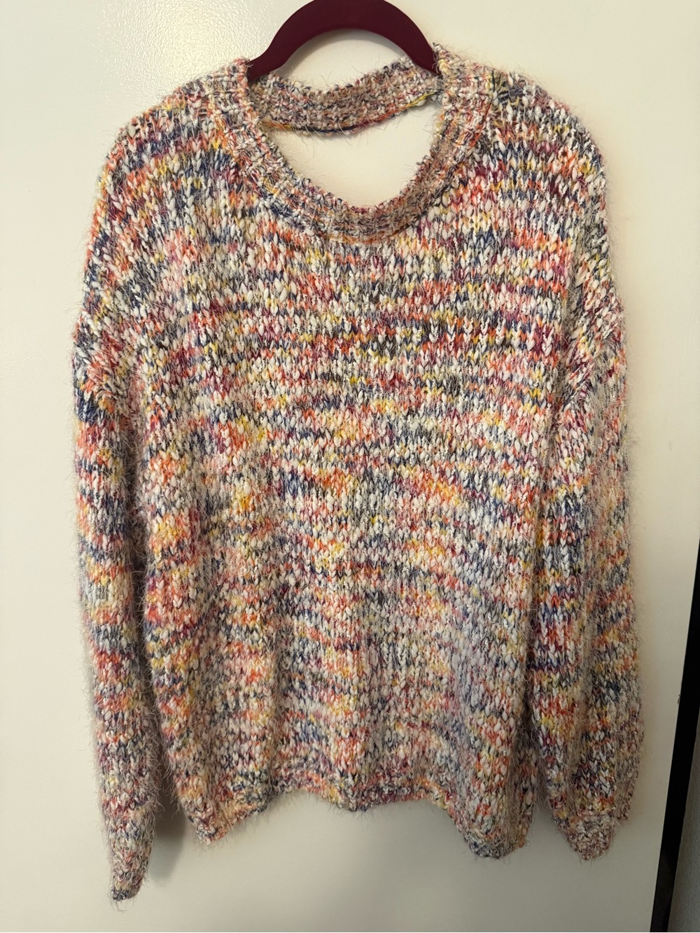 SHEIN Multicolor Marled Crewneck Sweater in Cream, Pink & Blue